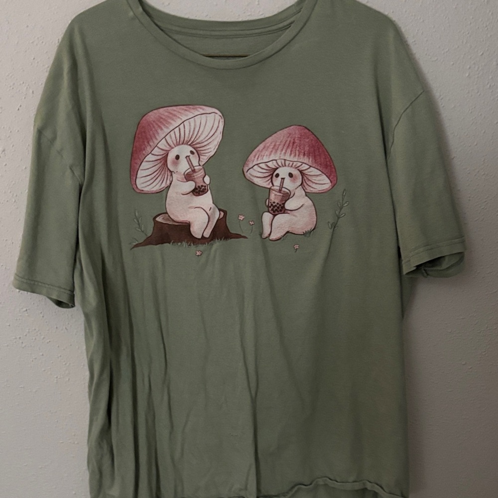 Green women’s Shirt with Mushroom Print
